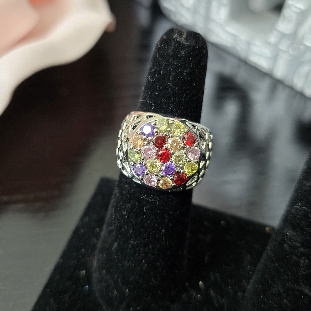 Multi-Colored Beaded Sterling Silver Ring
